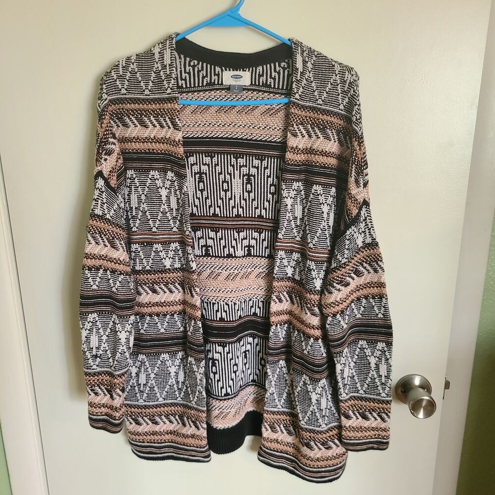 Cozy Cardigan Sweater Old Navy Jacquard Multicolor Cardi-Coat Open Front Sz S